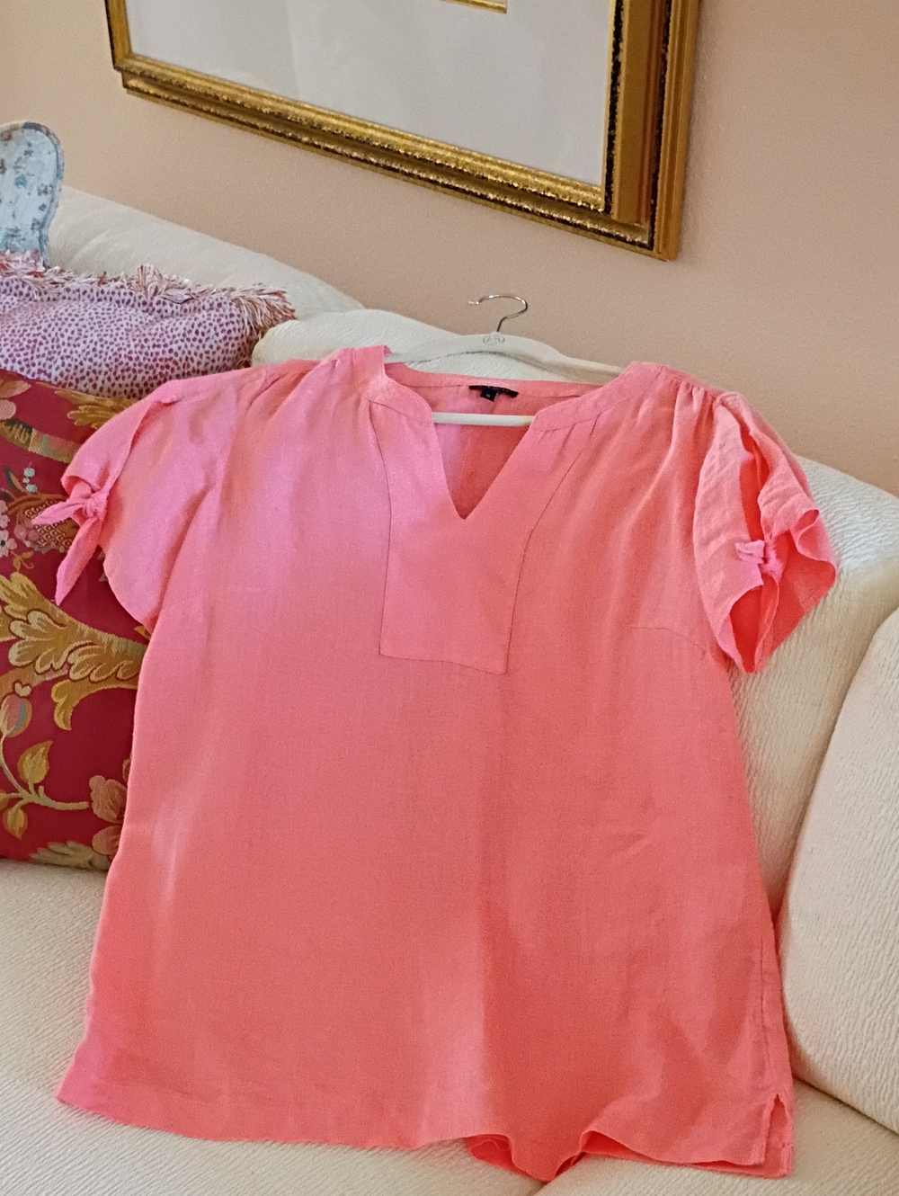 Talbots Coral Pink Short Sleeve V-Notch Blouse